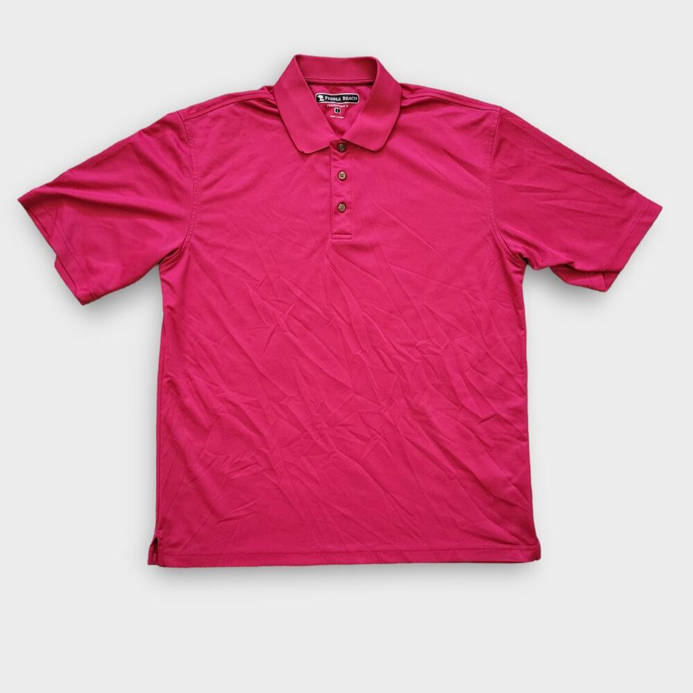 Pebble Beach Performance Dark Pink Magenta Golf Short Sleeve Polo Men Sz L